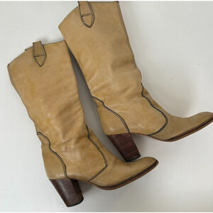 RARE Vintage Nina Leather Heeled Boots Tan Camel Riding Western Made in Spain 8
